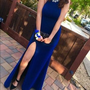 Long, Open Back, Navy Blue, Prom Dress